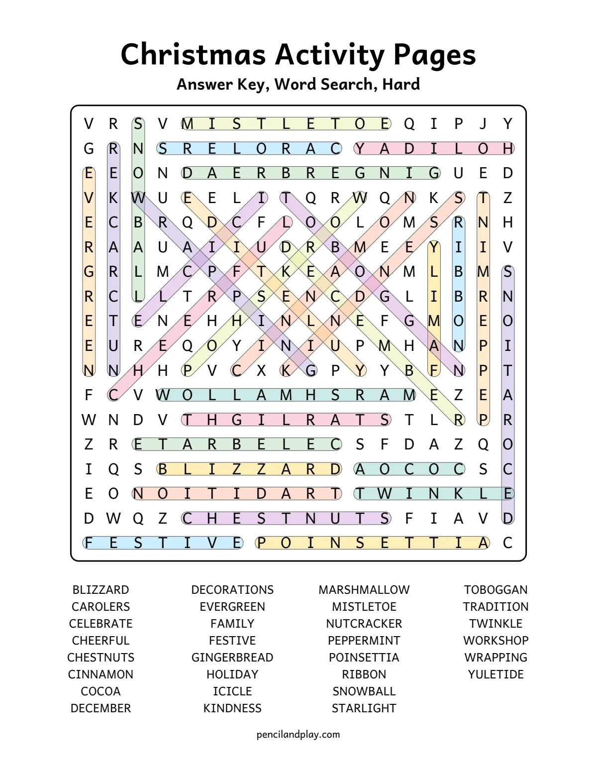 Christmas activity pages answer key