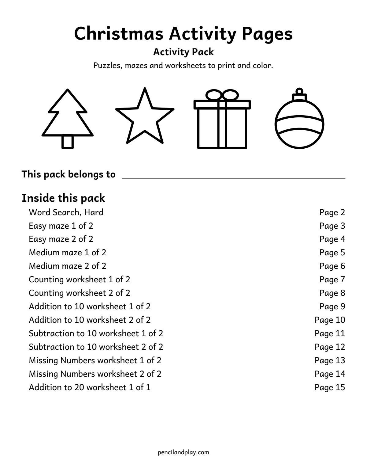 Free printable Christmas activity pages cover for kids