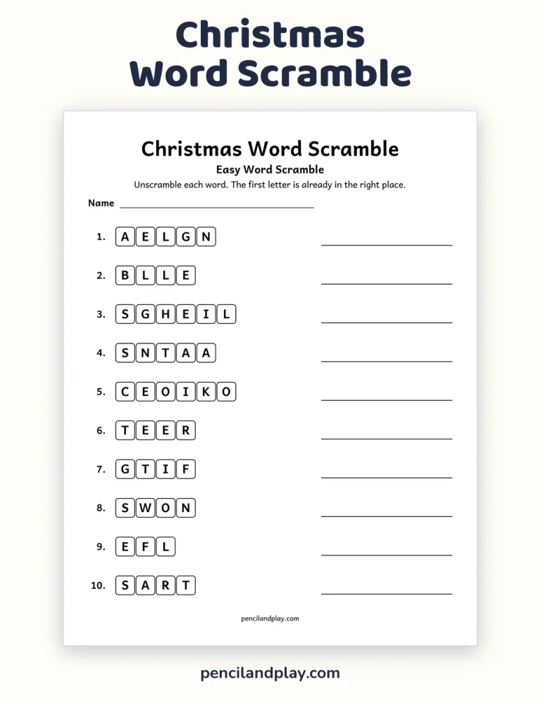 Christmas Word Scramble: Free Printable Holiday Word Scramble