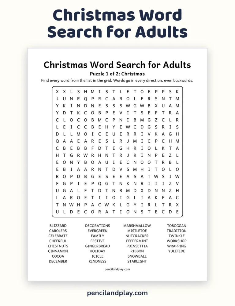 Printable Christmas Word Search for Adults: Hard Puzzles