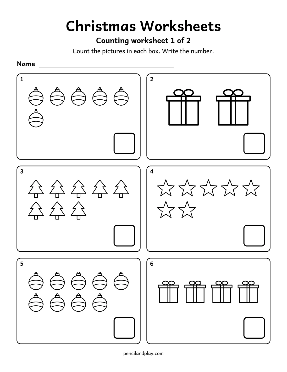 Christmas counting worksheet for kindergarten