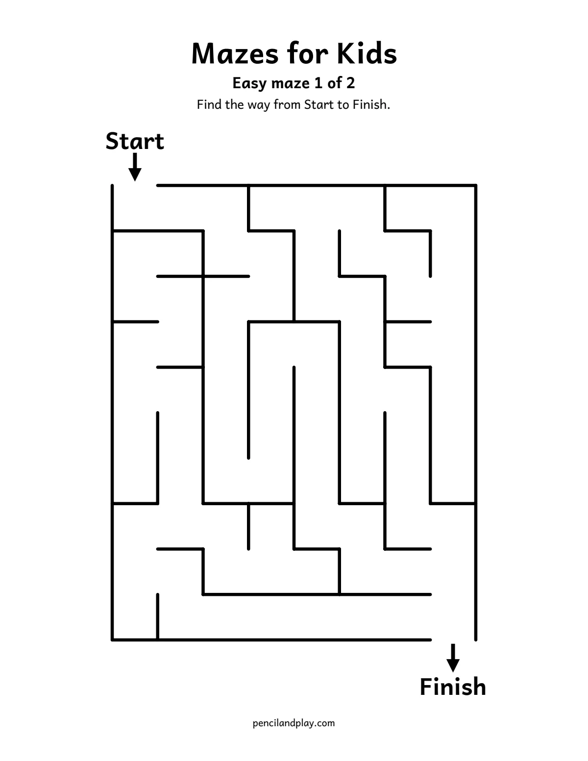 Easy printable maze for kids with a start and finish arrow