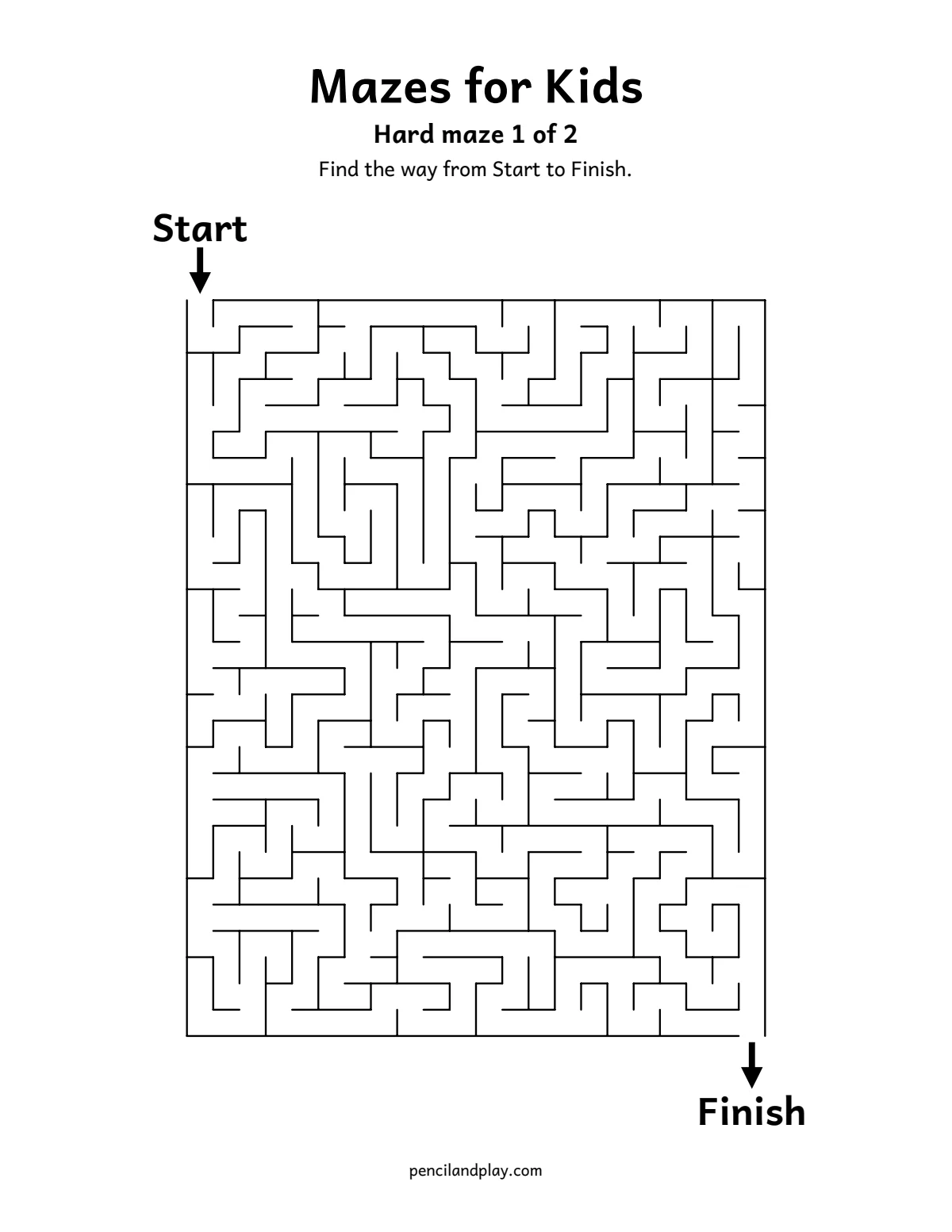 Hard printable maze for older kids with a long winding path