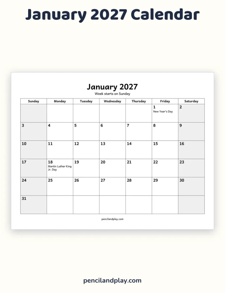 January 2027 Calendar Printable