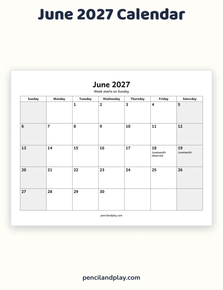 June 2027 Calendar Printable