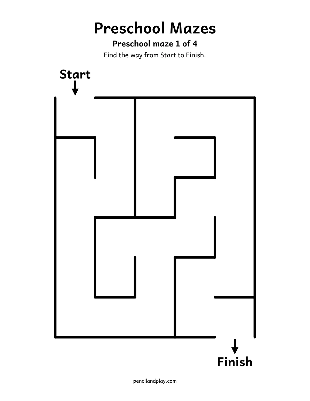 Easy preschool maze worksheet with wide paths and bold walls