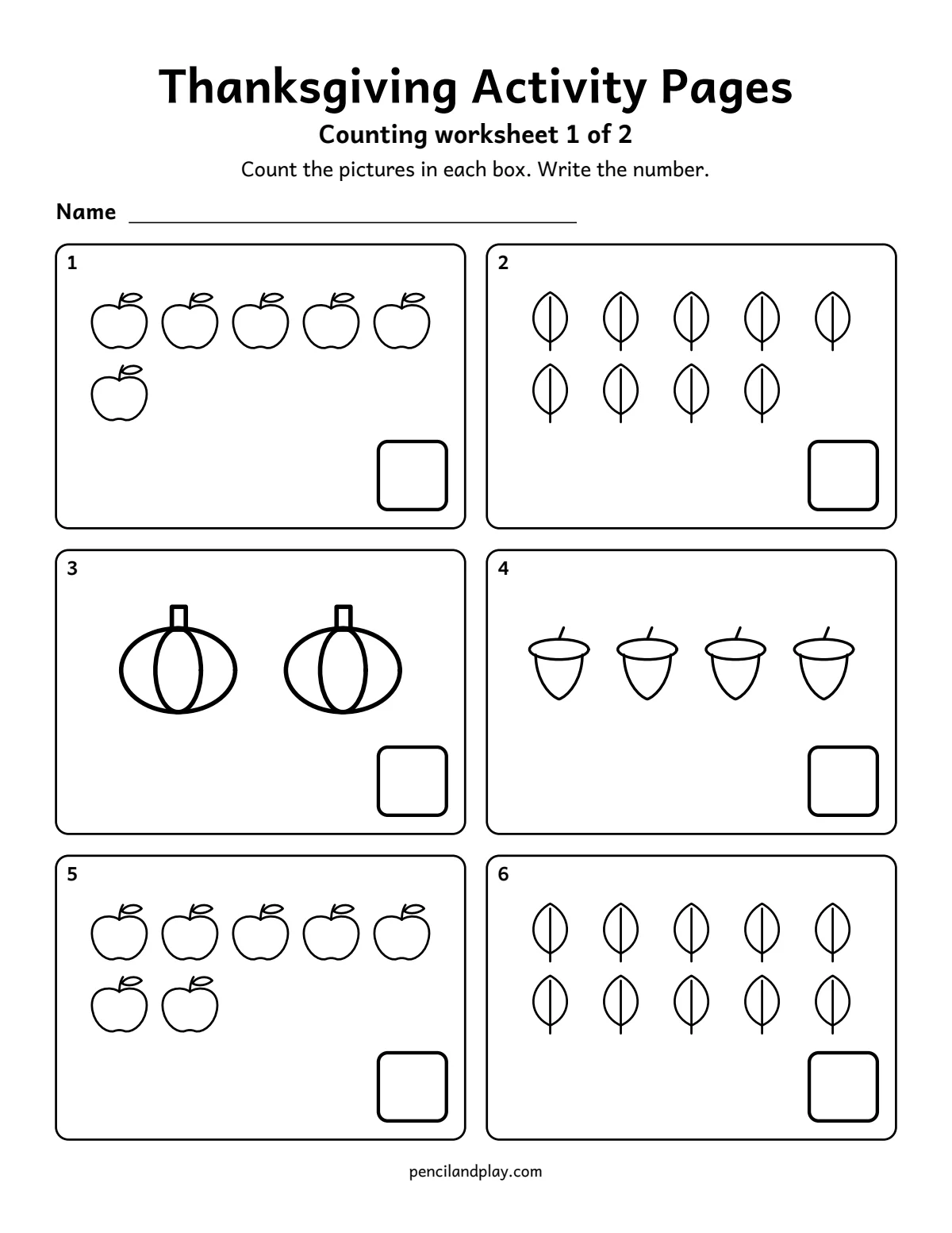Thanksgiving counting worksheet for kids