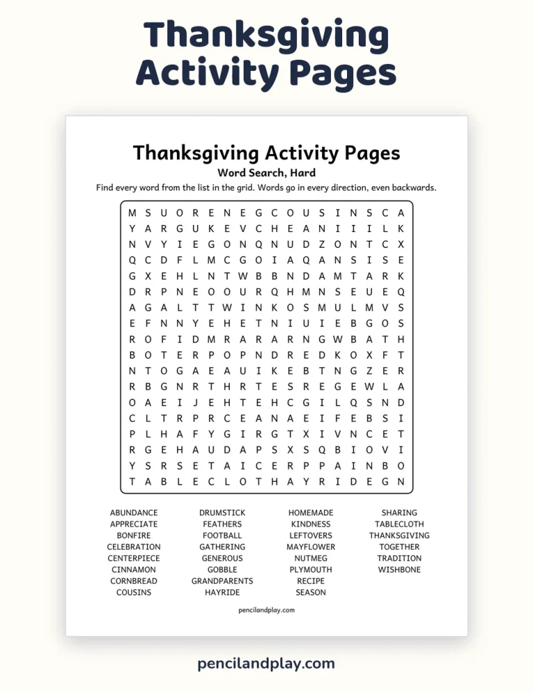 Printable Thanksgiving Activity Pages for Kids