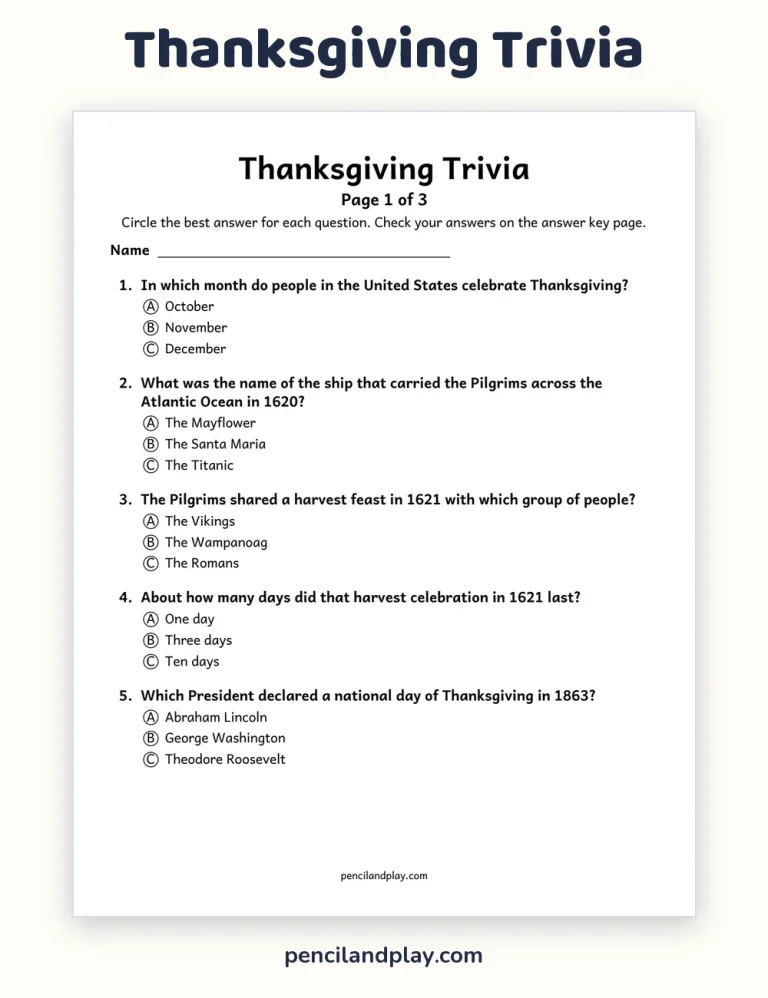 Thanksgiving Trivia Printable: Free Questions with Answers