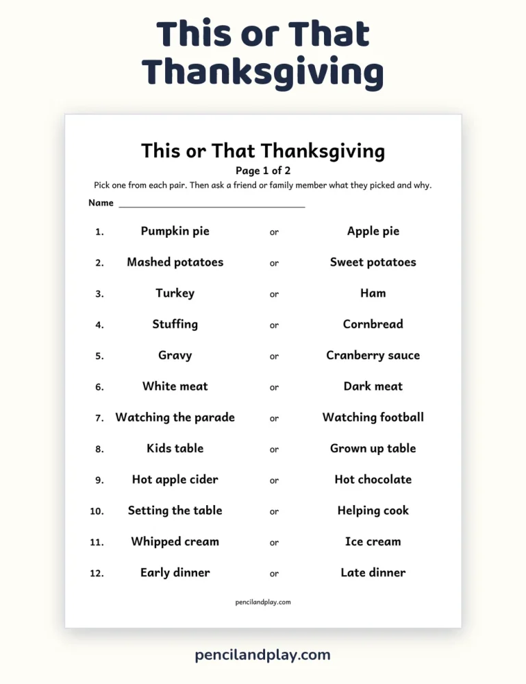 This or That Thanksgiving Edition: Free Printable Game