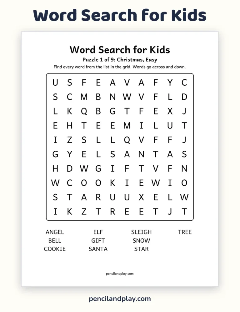 Free Printable Word Search for Kids: Three Levels
